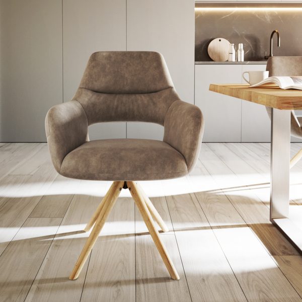 Jídelní židle Yago-Flex dřevěná podnož zaoblená mikrovlákno taupe vintage