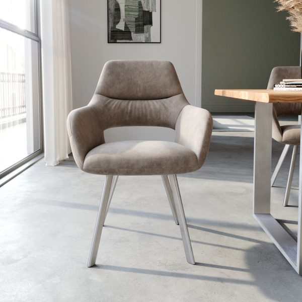 Jídelní židle Yago-Flex oválná podnož z nerezové oceli mikrovlákno taupe vintage