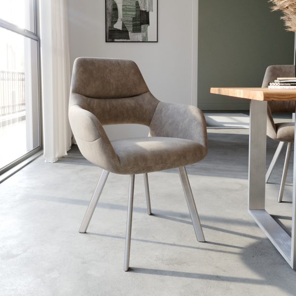 Jídelní židle Yago-Flex oválná podnož z nerezové oceli mikrovlákno taupe vintage