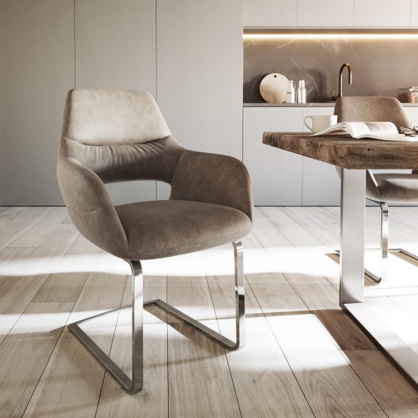 Houpací židle Yago-Flex s područkami Taupe Vintage Cantilever Flat Chrome