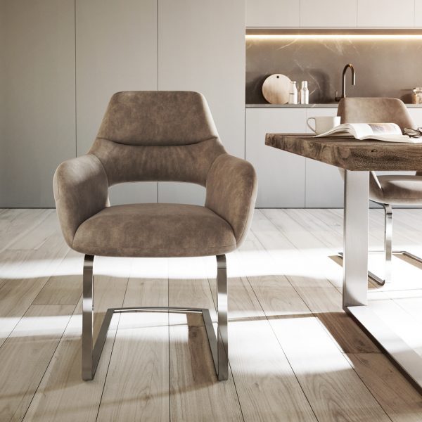 Houpací židle Yago-Flex s područkami Taupe Vintage Cantilever Flat Chrome