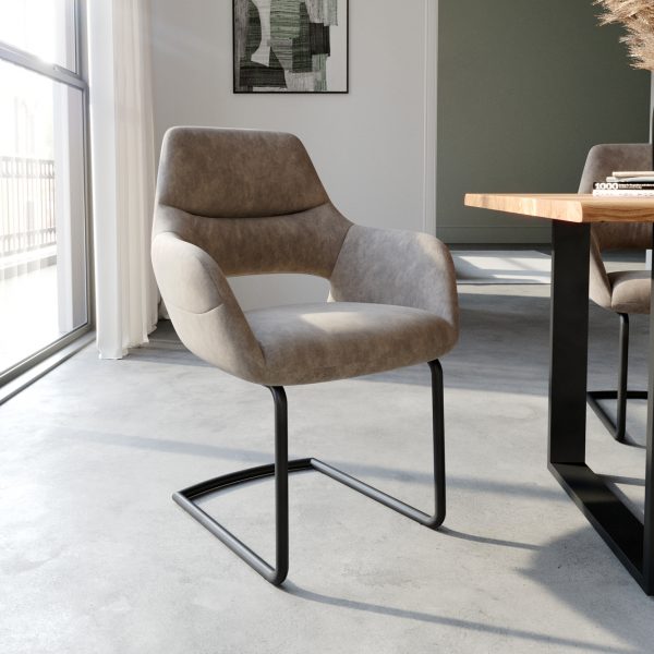 Jídelní židle Yago-Flex konzolová podnož kulatá černý mikrovlákno taupe vintage