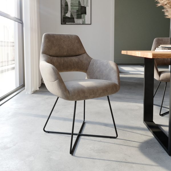 Jídelní židle Yago-Flex podnož ve tvaru “X” černé mikrovlákno taupe vintage