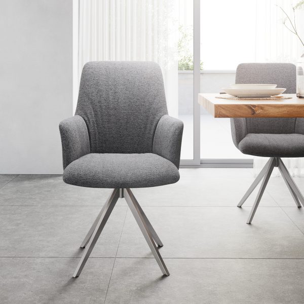Otočná židle Willa-Flex s područkou křížová podnož zaoblená otočná nerezová ocel texturovaná tkanina světle šedá