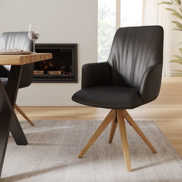 Otočná židle Willa-Flex s područkami pravá kůže černá Dřevěný rám hranatý 180° otočný