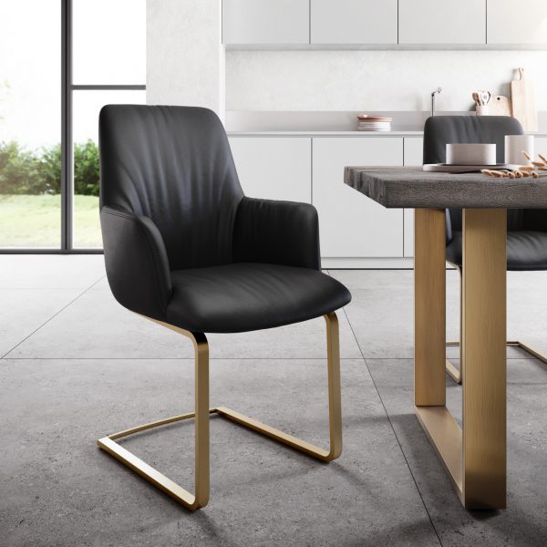 Houpací židle Willa-Flex s područkami z pravé kůže černá Konzolová židle Flat Gold