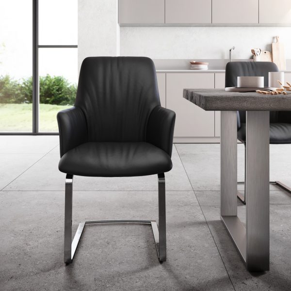 Houpací křeslo Willa-Flex s područkami z pravé kůže černé Cantilever Flat Chrome