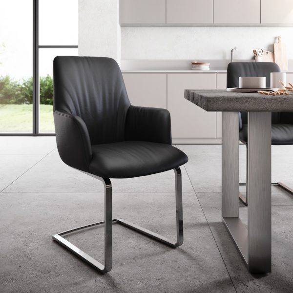 Houpací křeslo Willa-Flex s područkami z pravé kůže černé Cantilever Flat Chrome