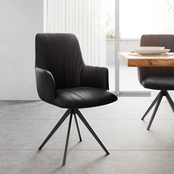 Otočná židle Willa-Flex s područkami pravá kůže černá Křížová podnož hranatá černá 180° otočná