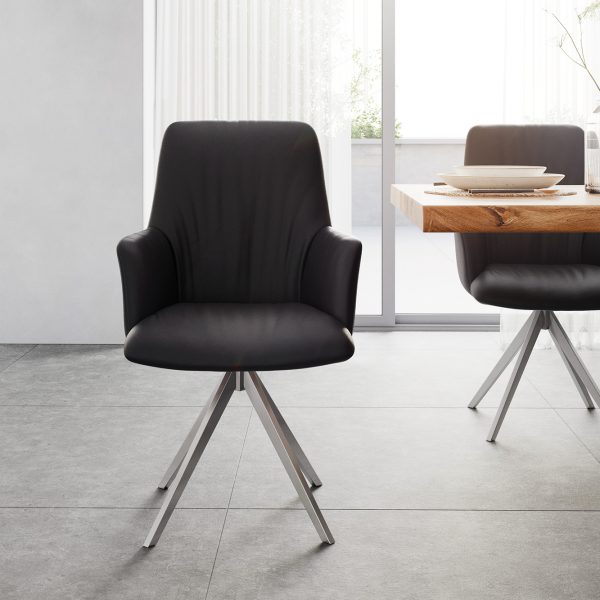 Otočná židle Willa-Flex s područkami pravá kůže černá Křížová základna hranatá nerezová ocel otočná o 180°