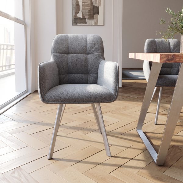 Jídelní židle Juno-Flex oválná podnož z nerezové oceli texturovaná tkanina světle šedá