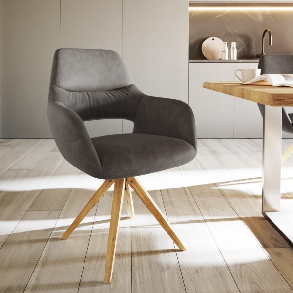 Otočná židle Yago-Flex s područkou dřevěná podnož mikrovlákno antracitová 180°