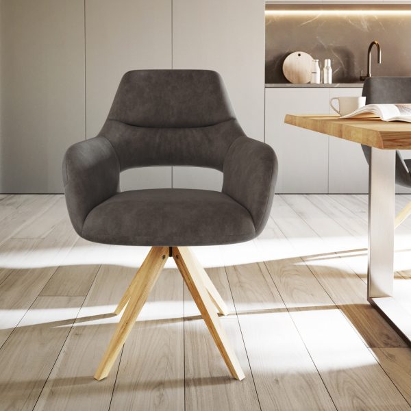 Otočná židle Yago-Flex s područkou dřevěná podnož mikrovlákno antracitová 180°