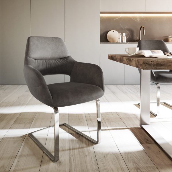 Houpací židle Yago-Flex s područkami Antracit Vintage Cantilever Flat Chrome