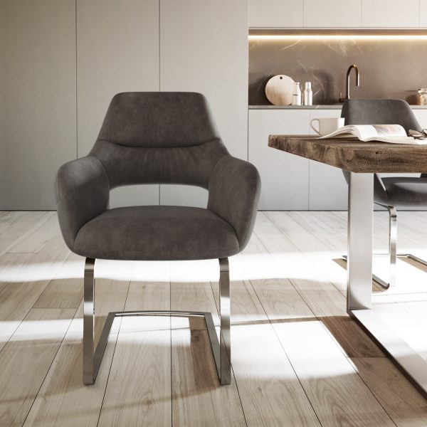 Houpací židle Yago-Flex s područkami Antracit Vintage Cantilever Flat Chrome