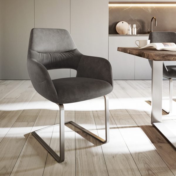 Houpací židle Yago-Flex s područkami antracit Vintage Cantilever Flat Stainless Steel