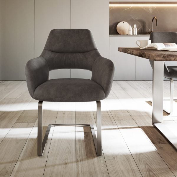 Houpací židle Yago-Flex s područkami antracit Vintage Cantilever Flat Stainless Steel