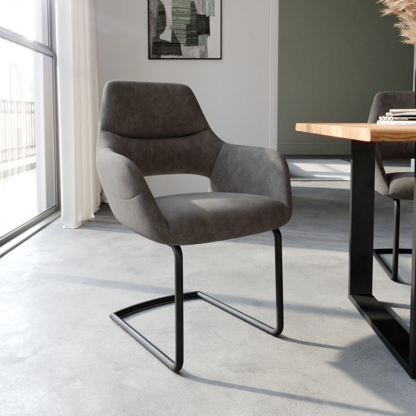 Jídelní židle Yago-Flex s područkou konzolová podnož kulatá černý mikrovlákno antracitová