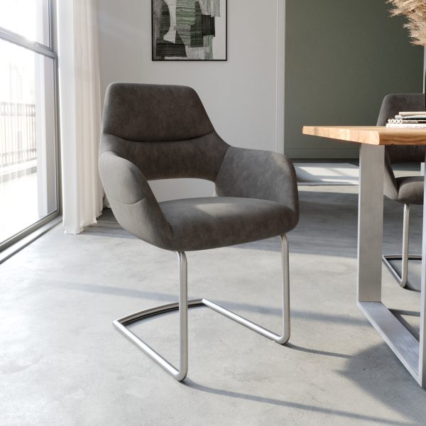 Houpací židle Yago-Flex s područkami antracit Vintage Cantilever Round z nerezové oceli