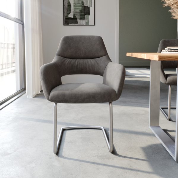 Houpací židle Yago-Flex s područkami antracit Vintage Cantilever Round z nerezové oceli