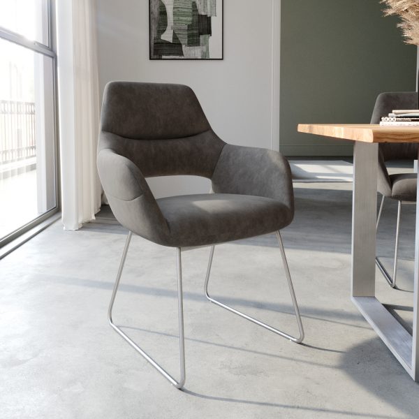 Jídelní židle Yago-Flex s područkou nerezová ocel mikrovlákno antracitová
