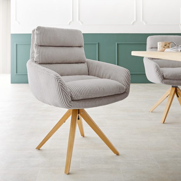 Otočná židle Abelia-Flex s područkami Cord Silver Grey Dřevěný rám otočný o 180°