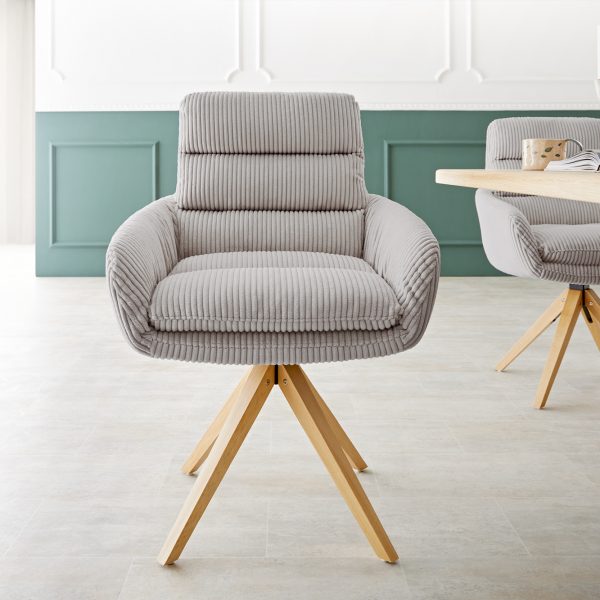 Otočná židle Abelia-Flex s područkami Cord Silver Grey Dřevěný rám otočný o 180°