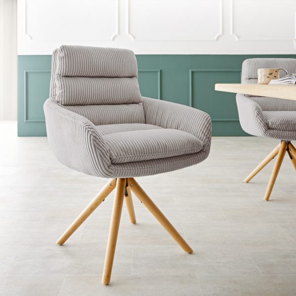 Otočná židle Abelia-Flex s područkami Cord Silver Grey Dřevěný rám kónický 180° otočný