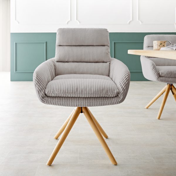 Otočná židle Abelia-Flex s područkami Cord Silver Grey Dřevěný rám kónický 180° otočný