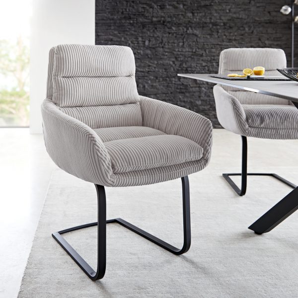 Otočná židle Abelia-Flex s područkami Cord Silver Grey Cantilever Flat Black