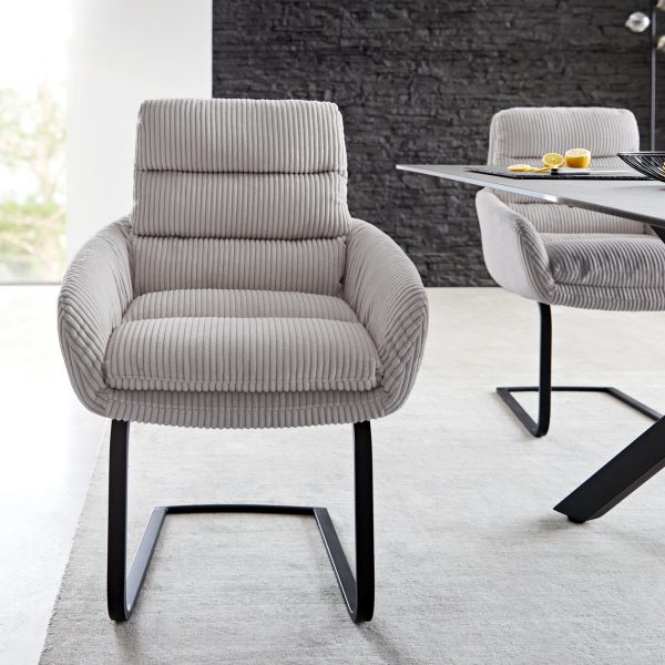 Otočná židle Abelia-Flex s područkami Cord Silver Grey Cantilever Flat Black