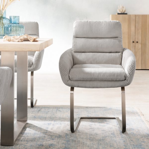 Otočná židle Abelia-Flex s područkami Cord Silver Grey Cantilever Flat Stainless Steel