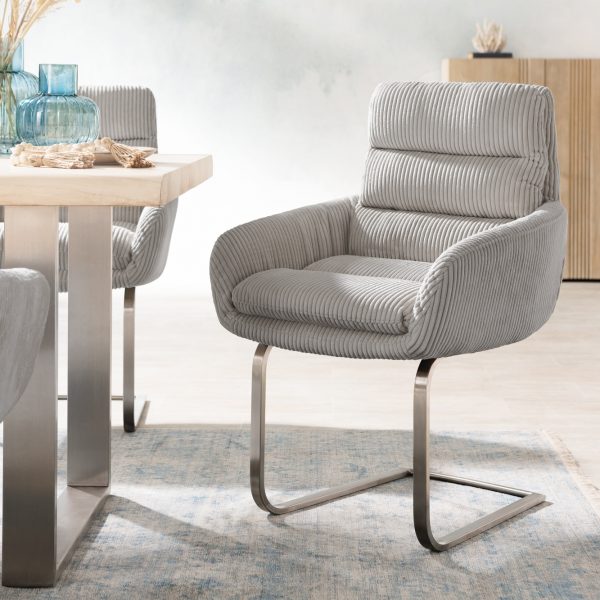 Otočná židle Abelia-Flex s područkami Cord Silver Grey Cantilever Flat Stainless Steel
