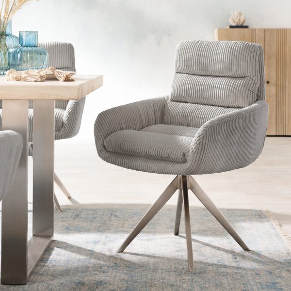 Otočná židle Abelia-Flex s područkami Cord Silver Grey Cross Frame Edged Stainless Steel 180° Swivel