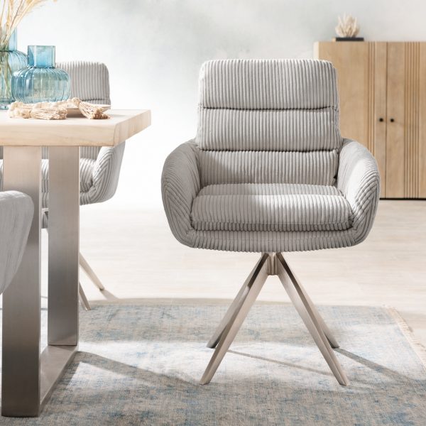 Otočná židle Abelia-Flex s područkami Cord Silver Grey Cross Frame Edged Stainless Steel 180° Swivel
