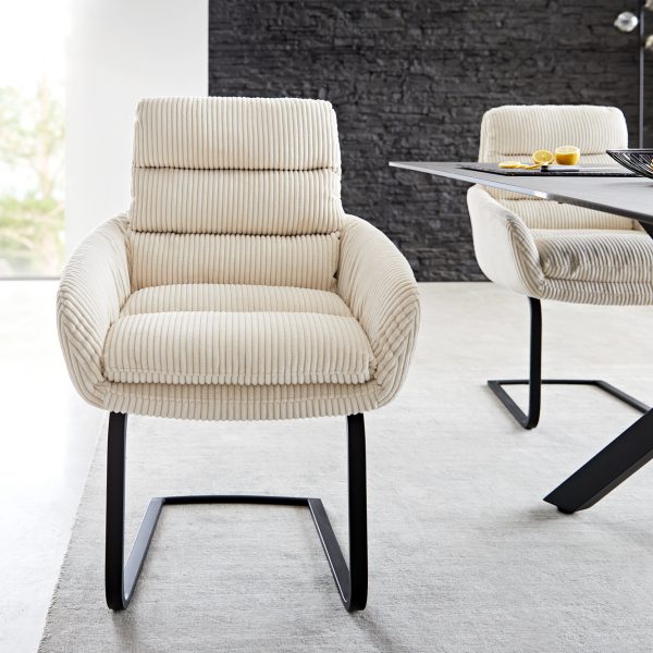 Otočná židle Abelia-Flex s područkami Cord Beige Cantilever Flat Black