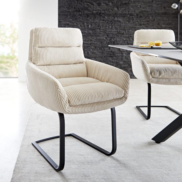 Otočná židle Abelia-Flex s područkami Cord Beige Cantilever Flat Black