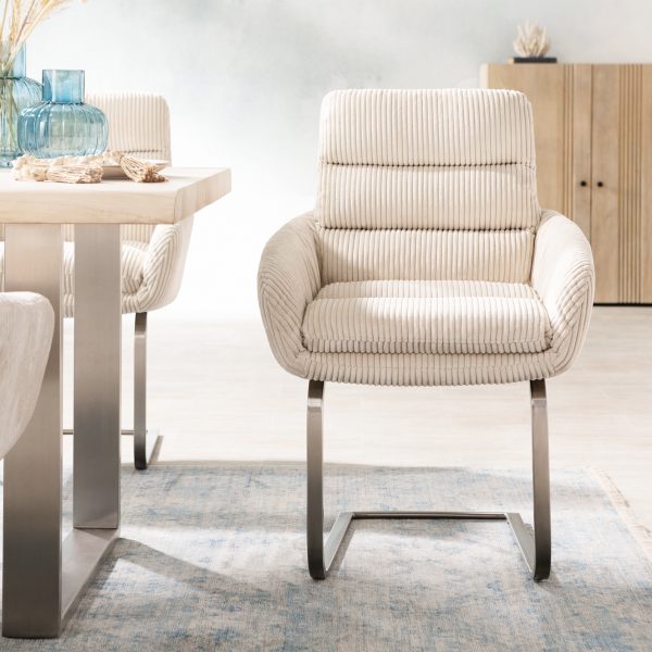 Otočná židle Abelia-Flex s područkami Cord Beige Cantilever Flat Stainless Steel