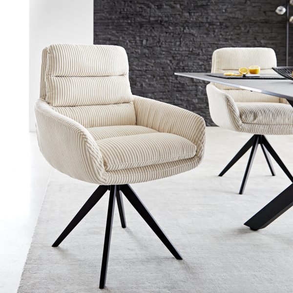 Otočná židle Abelia-Flex s područkami Cord Beige Cross Frame Edged Black 180° Swivel