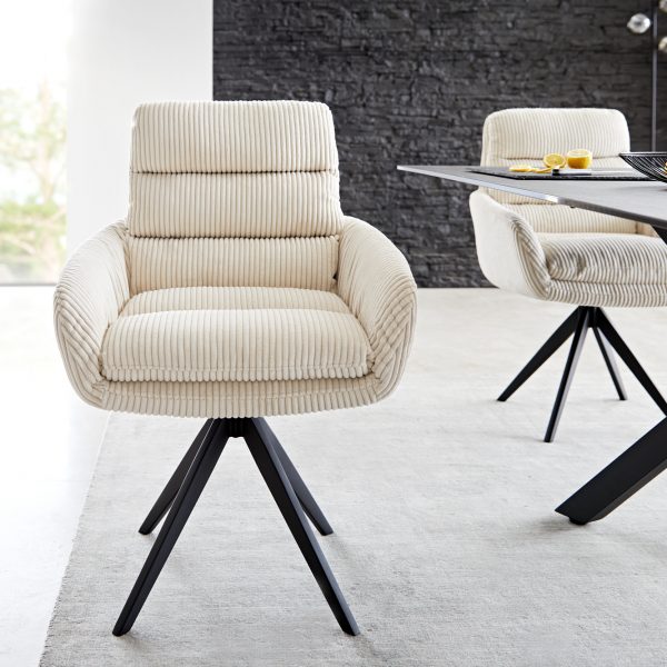 Otočná židle Abelia-Flex s područkami Cord Beige Cross Frame Edged Black 180° Swivel