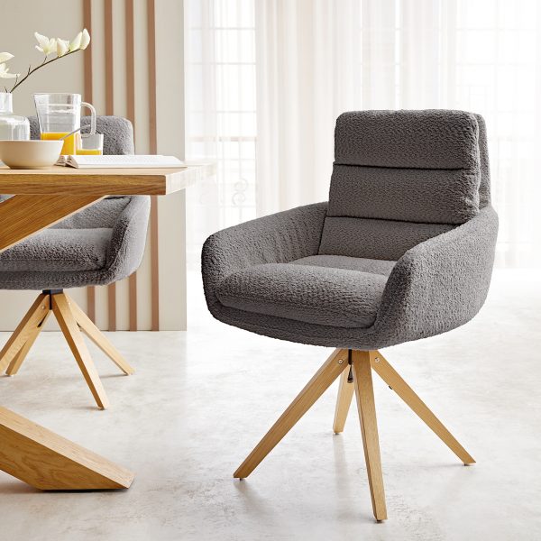 Otočná židle Abelia-Flex s područkami Bouclé Grey Dřevěný rám otočný o 180°