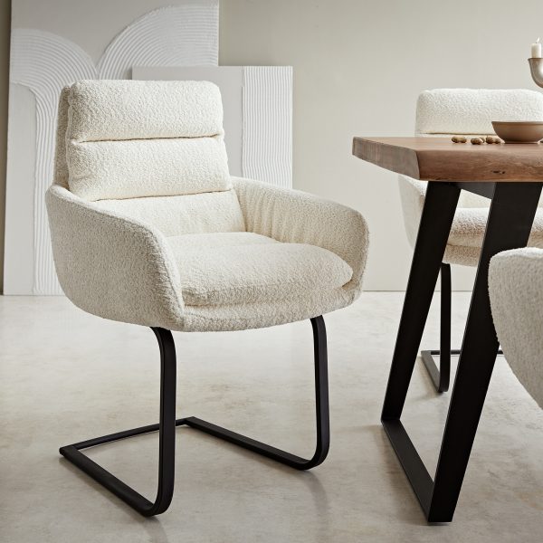 Otočná židle Abelia-Flex s područkami Bouclé White Cantilever Flat Black
