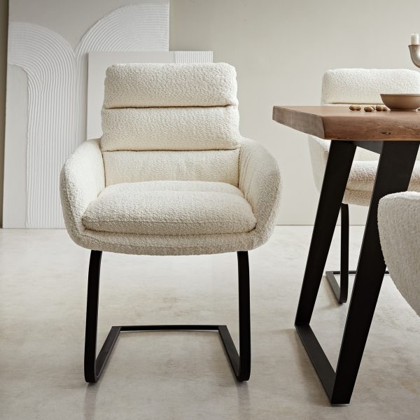 Otočná židle Abelia-Flex s područkami Bouclé White Cantilever Flat Black