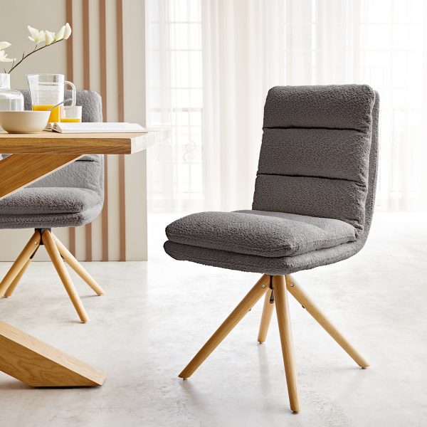 Otočná židle Abelia-Flex Bouclé Grey Dřevěný rám kónický 180° otočný