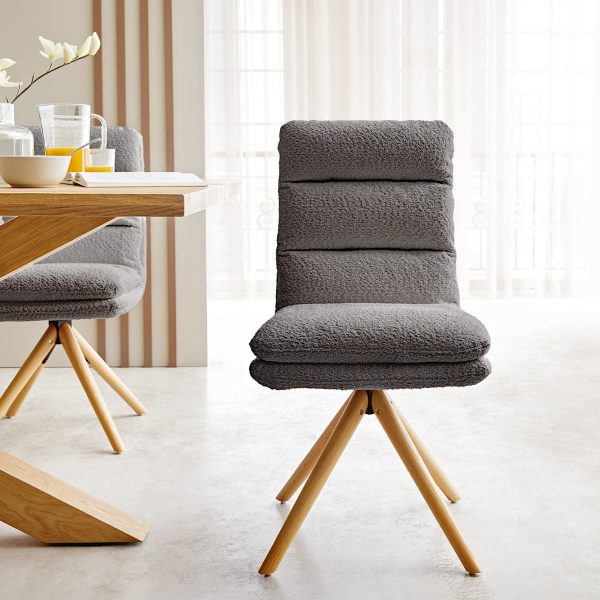 Otočná židle Abelia-Flex Bouclé Grey Dřevěný rám kónický 180° otočný