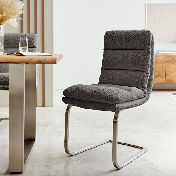 Otočná židle Abelia-Flex Bouclé Grey Cantilever Flat Stainless Steel