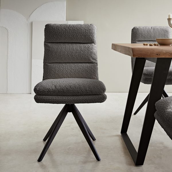 Otočná židle Abelia-Flex Bouclé Grey Cross Frame Edged Black 180° Swivel