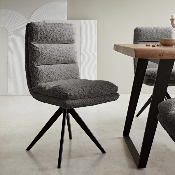 Otočná židle Abelia-Flex Bouclé Grey Cross Frame Edged Black 180° Swivel