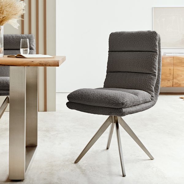 Otočná židle Abelia-Flex Bouclé Grey Křížový rám lemovaný nerezovou ocelí 180° otočná
