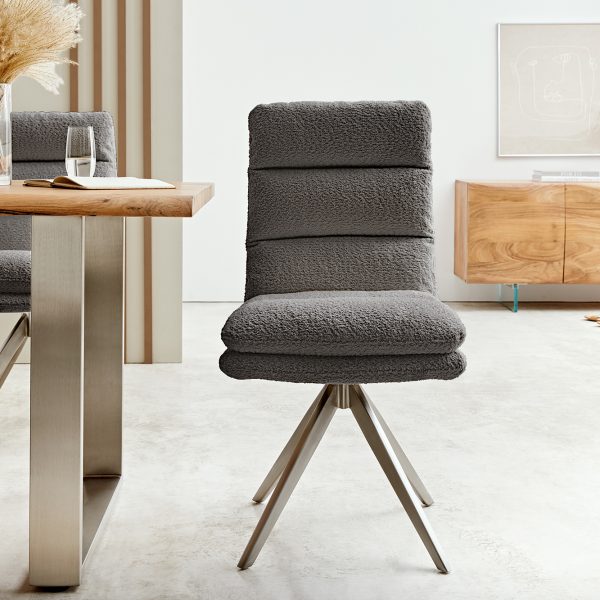 Otočná židle Abelia-Flex Bouclé Grey Křížový rám lemovaný nerezovou ocelí 180° otočná